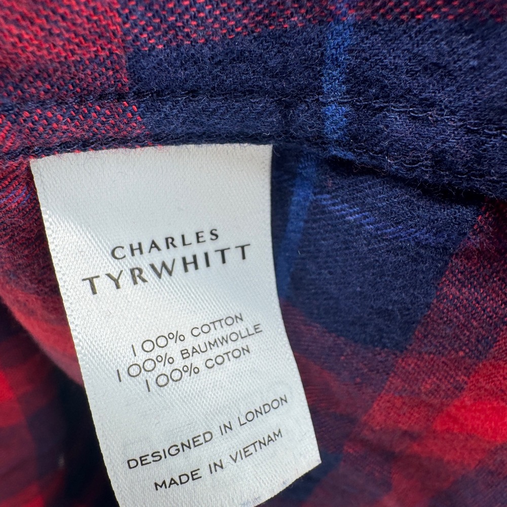 Charles Tyrwhitt  Flannel Shirt Mens Large Slim Fit Plaid Cotton Pocket Casual - Picture 6 of 9